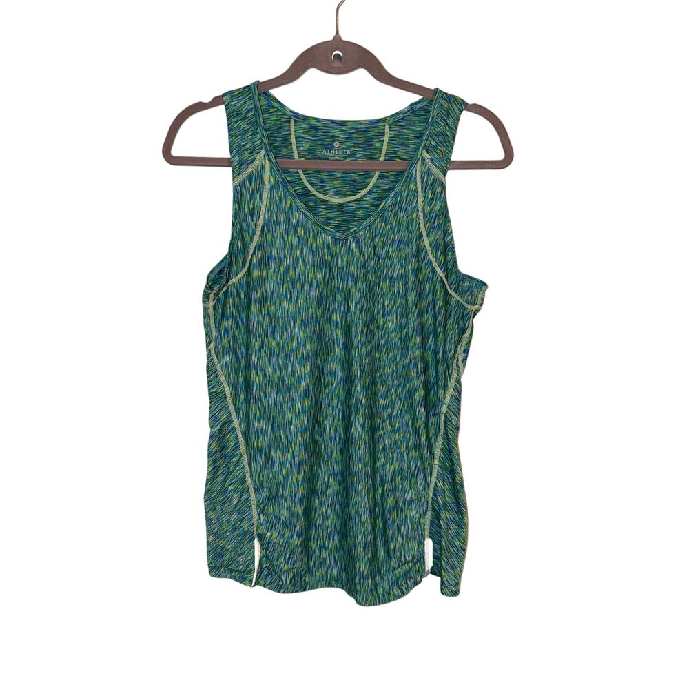 Athleta Women’s M Green Blue Space Dye Running Tank Top Zip Pocket
